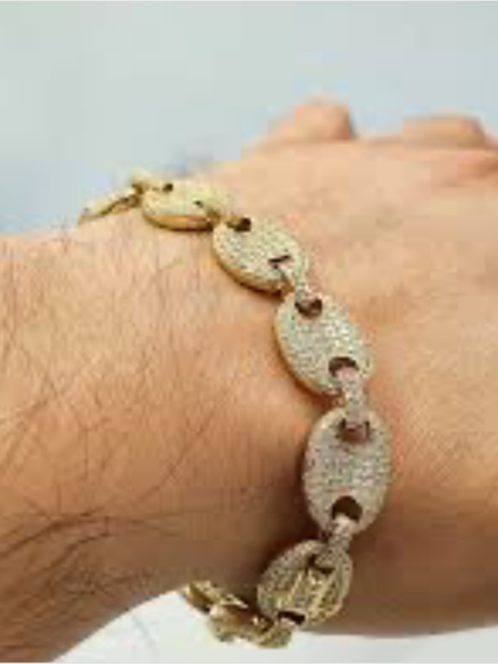 Mens 14K Gold Iced Out VVSD Puffed Bracelet